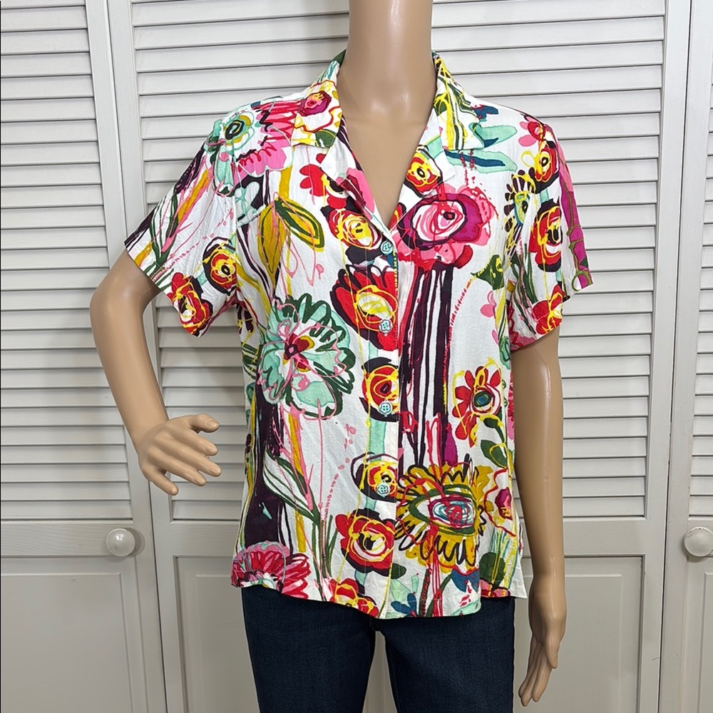 Jam's World Women's 50th Anniversary Floral Short Sleeves Shirt Medium